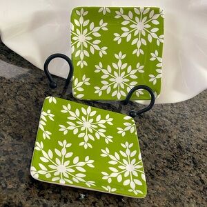 PIER 1 IMPORTS 2-Green decorative plates, small plates 6" - Merry Merry